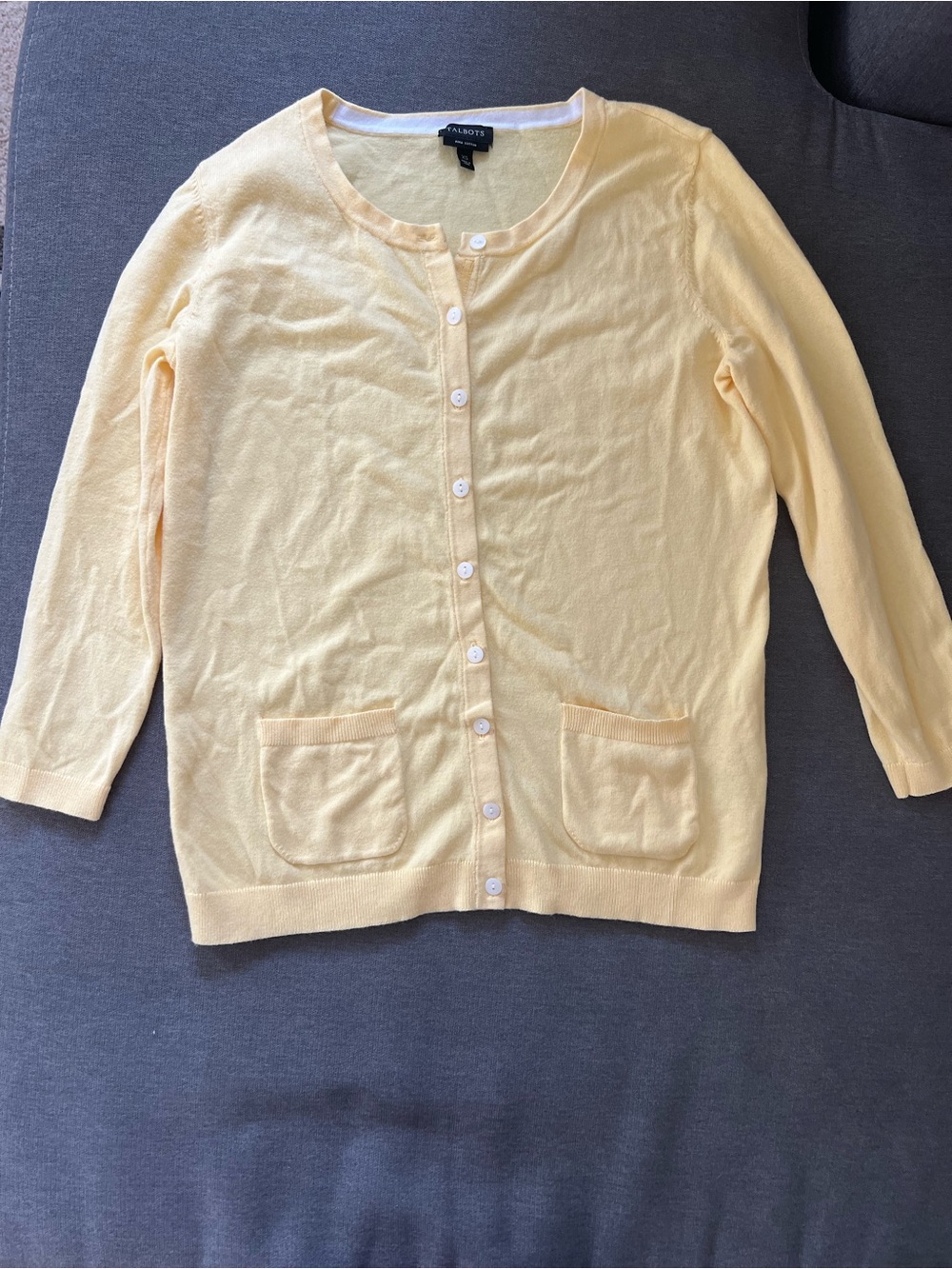 Talbots Yellow Crewneck Button-Front Cardigan